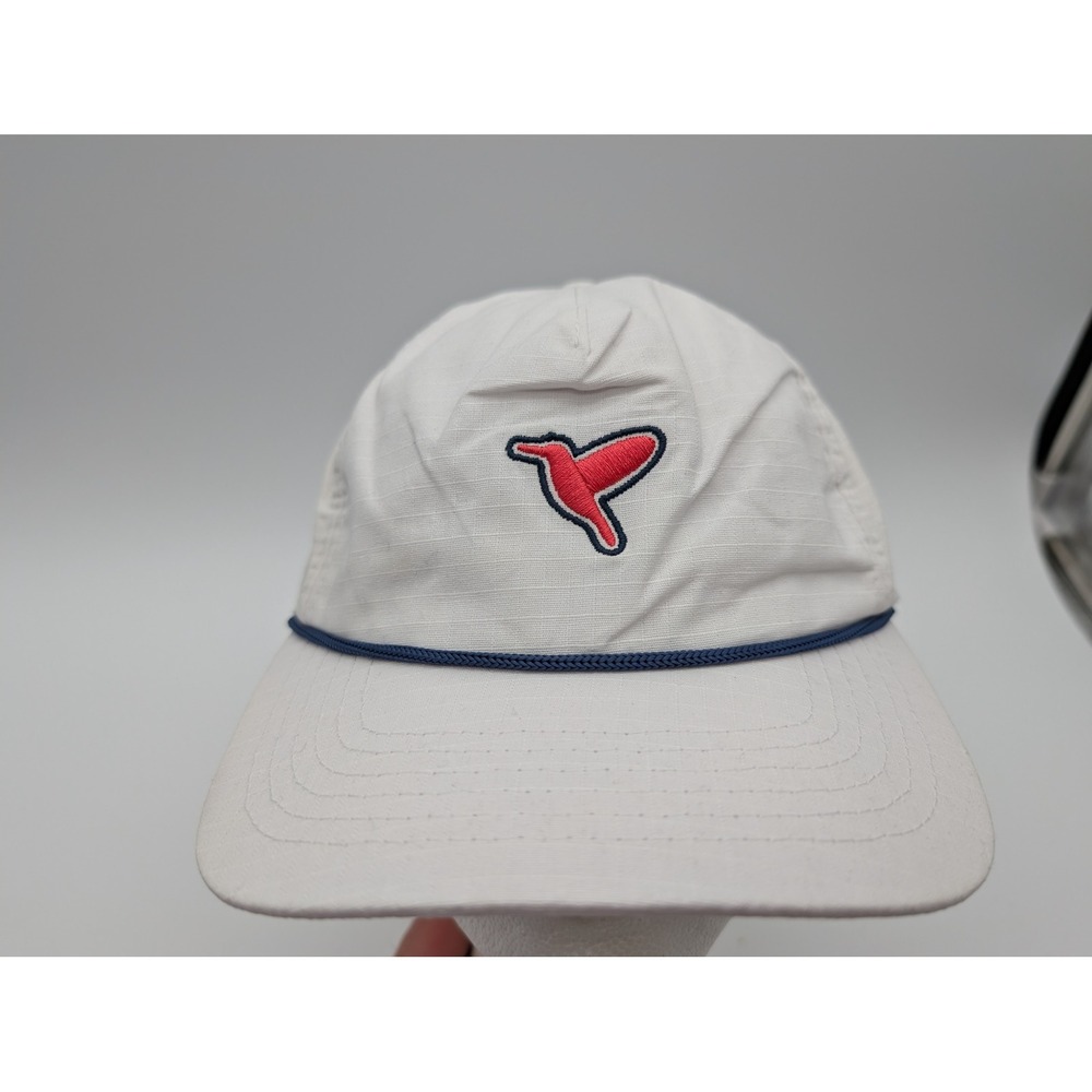 Birddogs White Ripstop Snapback Hat Red Bird Logo Navy Rope Detail Adjustable